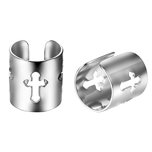 JewelryWe Kreuz Ohrclips Non-Piercing Ohrklemme: Silber Unisex Edelstahl Hohle Kruzifix Fake Piercing Ohrstecker Poliert Ohr Klammern Gothic Punk Ohrringe Ear Cuff ohne Ohrloch für Herren Damen von JewelryWe