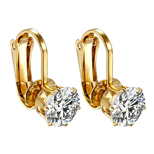 JewelryWe Damen Ohrclips Ohrklemmen mit Zirkonia: Gold Edelstahl Runde Zirkonia Non-Piercing Ohrklammern Clip-On Ohrringe Elegant Fake Piercing Ohrstecker Ohne Ohrloch Schmuck für Frau Mädchen von JewelryWe