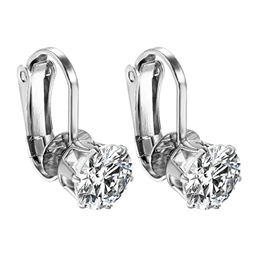 JewelryWe Damen Ohrclips Ohrklemmen mit Zirkonia: Silber Edelstahl Runde Zirkonia Non-Piercing Ohrklammern Clip-On Ohrringe Elegant Fake Piercing Ohrstecker Ohne Ohrloch Schmuck für Frau Mädchen von JewelryWe