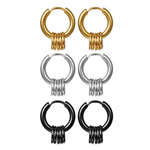 JewelryWe Schmuck 3 Paar Damen Herren Creolen Ohrringe Edelstahl Kreis Ringe Ohrhänger Klappcreolen Huggie, Gold, Durchmesser 15mm 17mm 19mm von JewelryWe