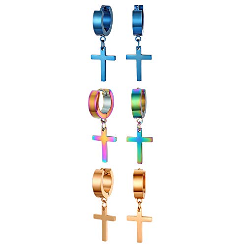JewelryWe Schmuck 3 Paare Creolen Kreuz, Edelstahl Klassisches Kruzifix Ohrringe Ohrstecker Ohrhänger Ohr-Piercing für Herren Damen, Bunt Blau Rosegold JewelryWe Schmuck 3 Paare Creolen Kreuz, Edelstahl Klassisches Kruzifix Ohrringe Ohrstecker Ohrhänger Ohr-Piercing für Herren Damen, Bunt Blau Rosegold von JewelryWe