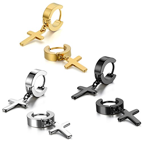 JewelryWe Schmuck 3 Paare Creolen Kreuz, Edelstahl Klassisches Kruzifix Ohrringe Ohrstecker Ohrhänger Ohr-Piercing für Herren Damen, Schwarz Gold Silber JewelryWe Schmuck 3 Paare Creolen Kreuz, Edelstahl Klassisches Kruzifix Ohrringe Ohrstecker Ohrhänger Ohr-Piercing für Herren Damen, Schwarz Gold Silber von JewelryWe