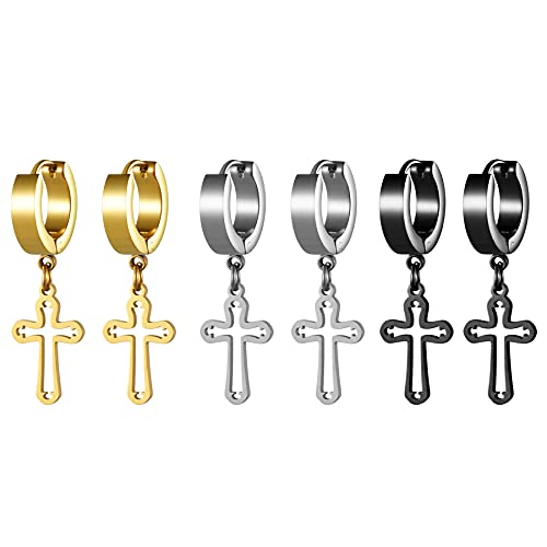 JewelryWe Schmuck 3 Paare Herren Ohrstecker Creolen Damen Ohrringe Edelstahl Kreuz Kruzifix Ohrhänger Ohrpiercing Silber Gold Schwarz JewelryWe Schmuck 3 Paare Herren Ohrstecker Creolen Damen Ohrringe Edelstahl Kreuz Kruzifix Ohrhänger Ohrpiercing Silber Gold Schwarz von JewelryWe