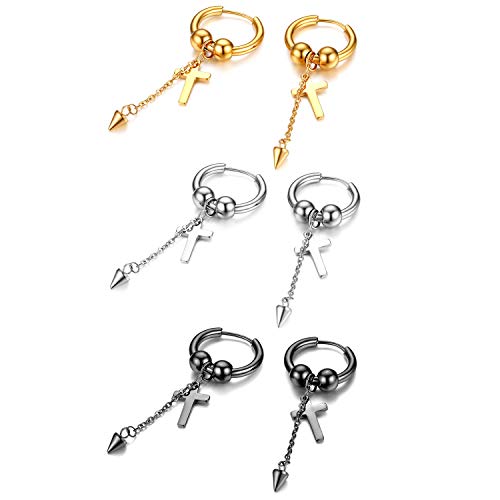 JewelryWe Kreuz Spike Creolen Ohrringe: 3 Paar Set Edelstahl Huggie Creolen mit Kugeln & Baumende Kreuz Spike Lange Kette Gothic Punk Rock Hängende Ohrringe Quaste Ohrhänger Schmuck für Herren Damen JewelryWe Kreuz Spike Creolen Ohrringe: 3 Paar Set Edelstahl Huggie Creolen mit Kugeln & Baumende Kreuz Spike Lange Kette Gothic Punk Rock Hängende Ohrringe Quaste Ohrhänger Schmuck für Herren Damen von JewelryWe