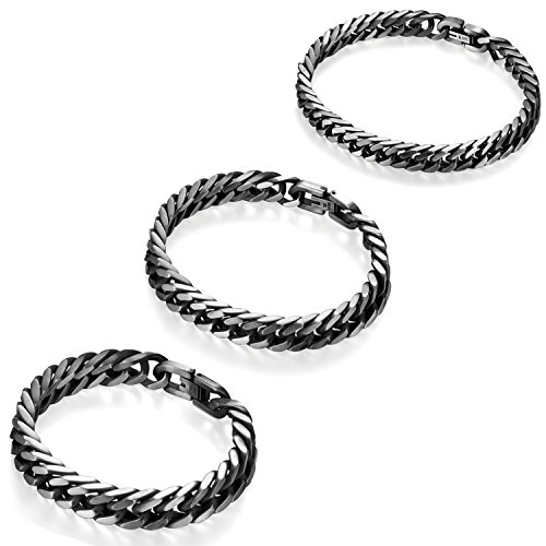 JewelryWe Panzerkette Armband Herren Edelstahl: 3pcs Poliert Kubanische Kette Armkette Trendiges Panzerarmband Retro Punk Biker Schmuck Silber 8/10/12mm Geschenk für Männer Freund Vater von JewelryWe