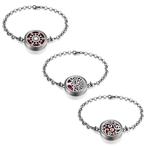 JewelryWe Schmuck 3pcs Damen Aromatherapie Armband, Edelstahl Hohle Baum des Lebens/Schneeflocken/Glücklich Wolken Aroma Öle Diffuser Duft Diffusor Locket Medaillon Charm-Armband Armkette, Silber von JewelryWe
