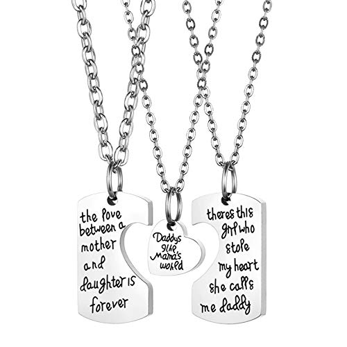 JewelryWe Schmuck 3pcs Familie Halskette Dog Tag Liebe Herz Puzzle Edelstahl Anhänger Kette für Vater Tochter Mutter Schmuckset Geschenk Silber von JewelryWe