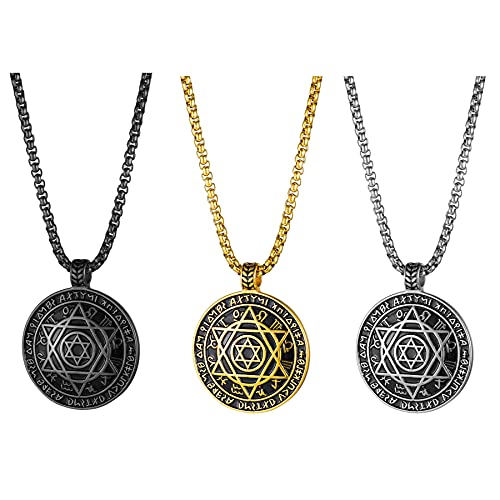JewelryWe Schmuck 3pcs Herren Halskette mit Hexagramm Medaille Anhänger Zodiac Constellation Charm Kette Silber Gold Schwarz von JewelryWe