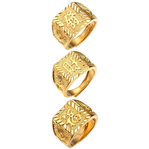 JewelryWe Schmuck 3pcs Herren-Ring Vergoldet Reich/Glück/Reichtum Band Siegelring Bandring einstellbare Größe von JewelryWe