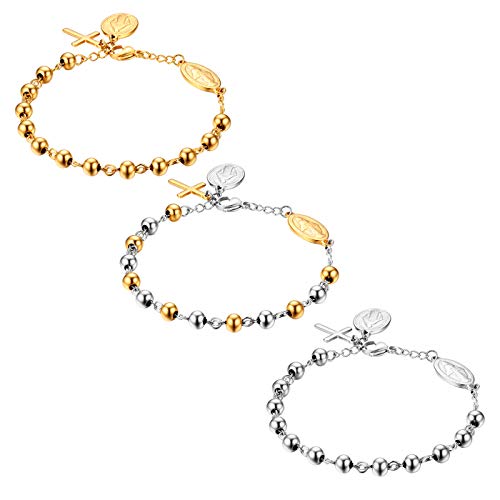 JewelryWe Rosenkranz Kreuz Armband Perlenarmband: 3pcs Edelstahl Jungfrau Maria Katholischen Heiligen Gottes Mutter Kreuz Anhänger Perlen Kugelkette Armreif Armkette Religiöse Schmuck Damen Herren JewelryWe Rosenkranz Kreuz Armband Perlenarmband: 3pcs Edelstahl Jungfrau Maria Katholischen Heiligen Gottes Mutter Kreuz Anhänger Perlen Kugelkette Armreif Armkette Religiöse Schmuck Damen Herren von JewelryWe