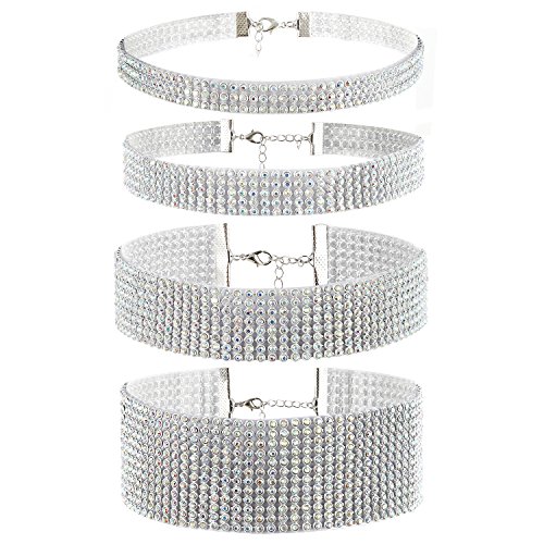 JewelryWe Schmuck 4 PCS Set Damen Halsband, Elegant Strass Choker Halsketten Farbig Transparent Harz Plastik Halsschmuck von JewelryWe