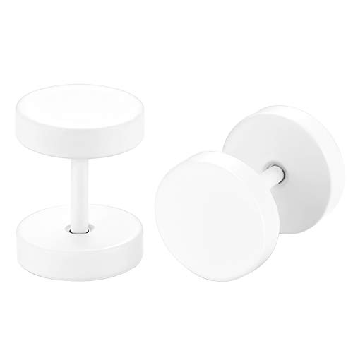 JewelryWe Schmuck 4 Paar runde Ohrstecker, 8mm Edelstahl Fake Piercing Ohr Plug Tunnel Ohr Cheater Ohrringe für Herren Damen, Weiß von JewelryWe