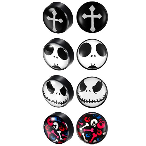 JewelryWe Schmuck 4 Paare Magnet Ohrstecker, Edelstahl Runde Fakeplugs Fake Plug Magnetische Ohrringe Ohrclip Clips Kein Ohrloch Piercing für Herren Damen, 4 verschiedene Designs von JewelryWe