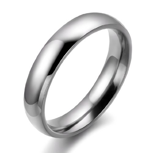 JewelryWe Schmuck 4mm Breite Edelstahl Damen-Ring, Hoch Poliert Dome Silber, Partnerringe Jahrestag Verlobung Hochzeit Band, mit Geschenk Tüte Größe 59 von JewelryWe