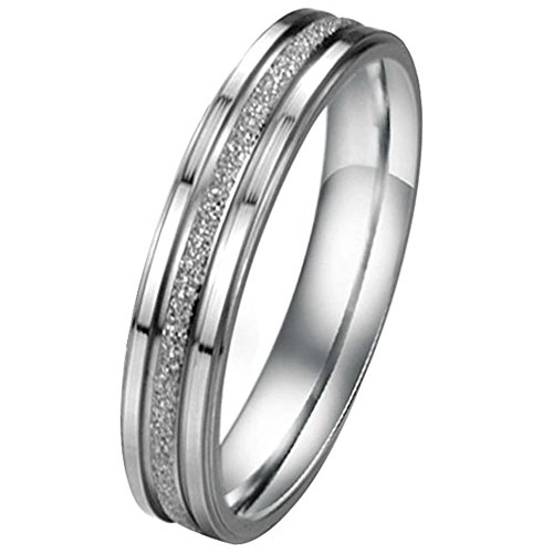JewelryWe Schmuck 4mm Breite Edelstahl Damen-Ring Partnerringe Sandgestrahlt Hochzeit Band Farbe Silber Größe 52 von JewelryWe