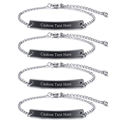 JewelryWe Schmuck 4pcs Armband mit Gravur, Personalisierte Armkette für Herren Damen Edelstahl Einstellbare Knöchel Link Freundschaftsarmband Brautjungfer Geschenke Beste Freunde Armbänder (Schwarz) von JewelryWe