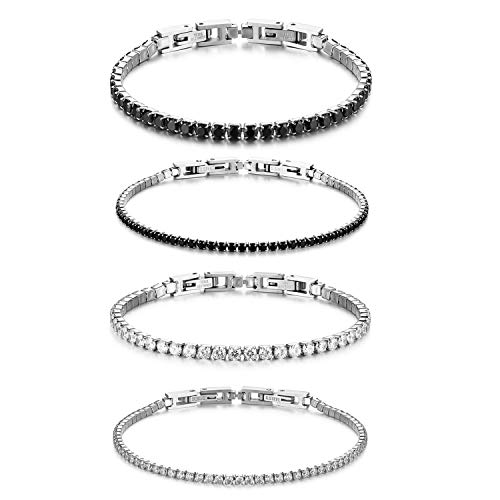 JewelryWe Schmuck 4pcs Damen Armband Fußkettchen Edelstahl Zirkonia Tennisarmband Armktte Fußkette abnehmbar Partnerarmband Freundschaftsarmband Pärchen Armreifen Schwarz Weiß von JewelryWe