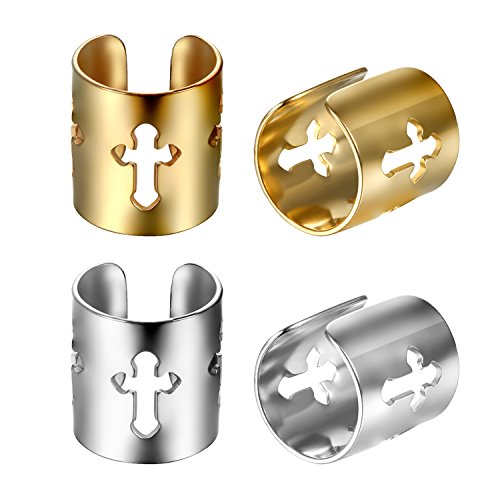 JewelryWe Kreuz Ohrclips Non-Piercing Ohrklemme: 2 Paar Unisex Edelstahl Hohle Kruzifix Fake Piercing Ohrstecker Poliert Ohr Klammern Gothic Punk Ohrringe ohne Ohrloch für Herren Damen Gold/Silber von JewelryWe