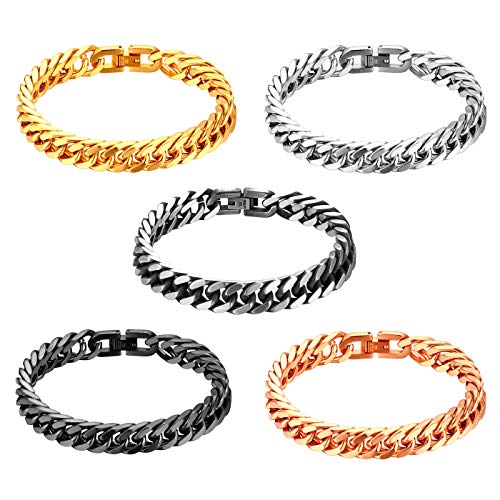 JewelryWe Schmuck 5pcs Herren Armband Edelstahl Panzerkette Armband schwer Glieder Link Kettenarmband 21CM Armkette Armreif Silber Gold Rosegold Schwarz Grau von JewelryWe