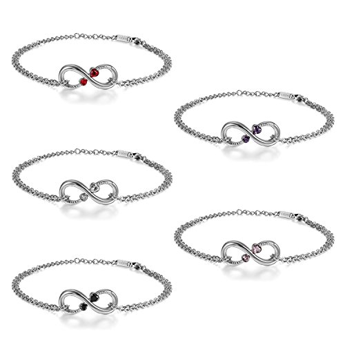 JewelryWe Schmuck 5pcs Set Damen Armband Fußkettchen, Infinity Unendlichkeit Herz Lieben Zeichen Charm Fußkette Armkette Armreif, Zirkonia Diamant Edelstahl, 5 Farben von JewelryWe