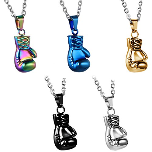 JewelryWe Schmuck 5pcs Set Edelstahl Herrschsüchtige Boxhandschuhe Männer Anhänger mit Halskette, Herren Kette, 5 Farben, mit Geschenk Tüte von JewelryWe