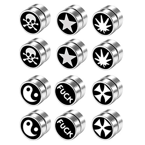 JewelryWe Schmuck 6 Paar Magnet Ohrringe Set Edelstahl Rund Fake Plug Magnetische Ohrstecker für Herren Damen Ohr Clips Tunnel Non-Piercing Totenkopf Yin Yang Stern Ahornblatt FUCK Kreuz Silber JewelryWe Schmuck 6 Paar Magnet Ohrringe Set Edelstahl Rund Fake Plug Magnetische Ohrstecker für Herren Damen Ohr Clips Tunnel Non-Piercing Totenkopf Yin Yang Stern Ahornblatt FUCK Kreuz Silber von JewelryWe