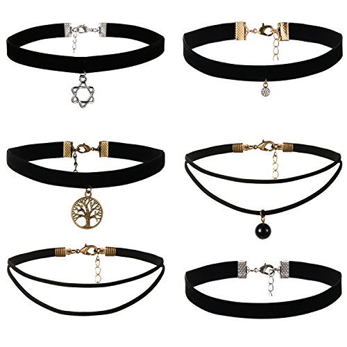 JewelryWe 6 Stück Damen Choker Kette Halskette Set Gothic Baum des Lebens Halsband Samt Halskette Geschenk für Mädchen von JewelryWe