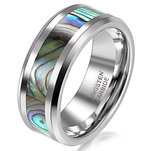 JewelryWe Schmuck 6mm Breite Damen-Ring Wolframcarbid Ring mit Seeohr Inlay Engagement Hochzeit Band Größe 54 von JewelryWe