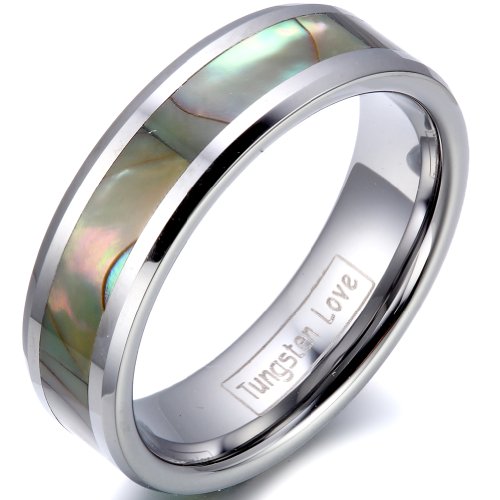 JewelryWe Schmuck 6mm Breite Damen-Ring Wolframcarbid Ring mit Seeohr Inlay Engagement Hochzeit Band Größe 59 von JewelryWe