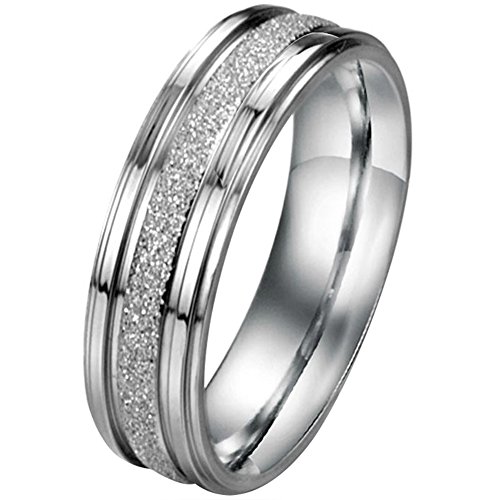 JewelryWe Schmuck 6mm Breite Edelstahl Herren-Ring Partnerringe Sandgestrahlt Hochzeit Band Farbe Silber Größe 59 von JewelryWe