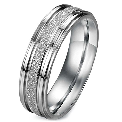 JewelryWe Schmuck 6mm Breite Edelstahl Herren-Ring Partnerringe Sandgestrahlt Hochzeit Band Farbe Silber Größe 71 von JewelryWe