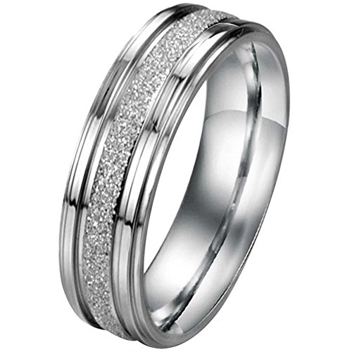 JewelryWe Schmuck 6mm Breite Edelstahl Herren-Ring Partnerringe Sandgestrahlt Hochzeit Band Farbe Silber Größe 76 von JewelryWe