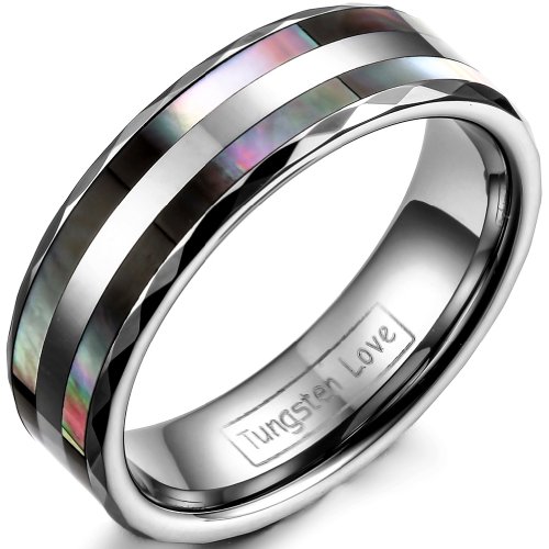 JewelryWe Schmuck 6mm Breite Wolframcarbid Damen-Ring Abalone Inlay Trauringe Hochzeit Engagement Versprechen Band Größe 49 bis 59 von JewelryWe