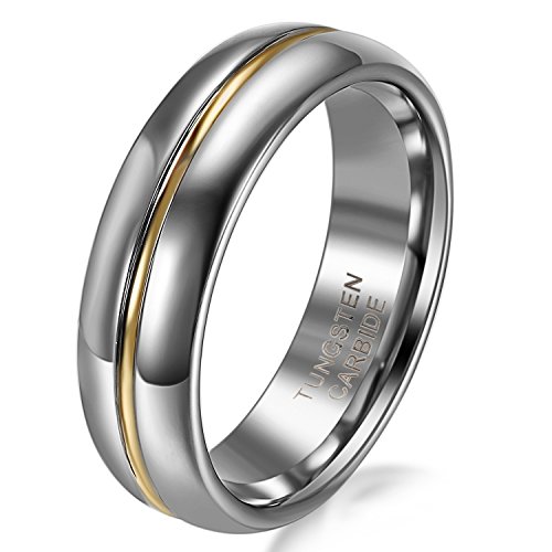 JewelryWe Schmuck 6mm Breite Wolframcarbid Damen-Ring Gold Rille in der Mitte Partnerringe Hochzeit Engagement Band Größe 49 bis 59 JewelryWe Schmuck 6mm Breite Wolframcarbid Damen-Ring Gold Rille in der Mitte Partnerringe Hochzeit Engagement Band Größe 49 bis 59 von JewelryWe