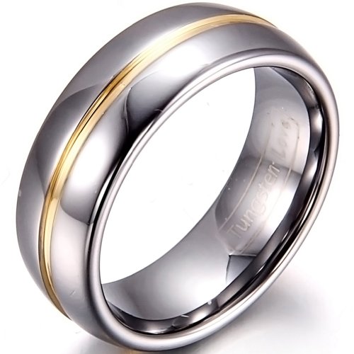 JewelryWe Schmuck 6mm Breite Wolframcarbid Damen-Ring Gold Rille in der Mitte Partnerringe Hochzeit Engagement Band Größe 49 bis 59 von JewelryWe