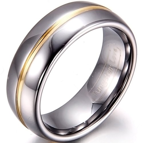 JewelryWe Schmuck 6/8mm Breite Wolframcarbid Herren-Ring Damen-Ring Gold Rille in der Mitte Partnerringe Hochzeit Engagement Band Größe 52 bis 74 (6mm-Damenring, 57 (18.1)) von JewelryWe