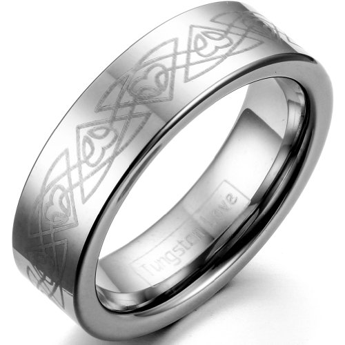 JewelryWe Schmuck 6mm Breite Wolframcarbid Damen-Ring mit Laser Gravur Trauringe Verlobungsringe Hochzeit Band Größe 52 von JewelryWe