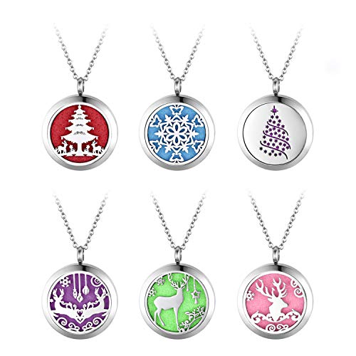 JewelryWe Schmuck 6pcs Aromatherapie Halskette Edelstahl Ätherische Öle Parfum Diffusor Floating Medaillon Locket Anhänger Damen Kette mit 10 farbigen Filzkreisen Weihnachten Geschenk von JewelryWe