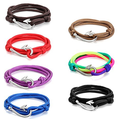JewelryWe Schmuck 7PCS Herren Damen Armband Geflochten Anker Armreif Nylonseil Legierung 7 Farben von JewelryWe
