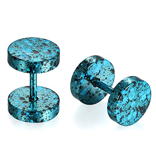 JewelryWe Schmuck 8MM Edelstahl Double Flared Fake Plug Ohrstecker Ohrpiercing Cheater Illusion Tunnel Barbell Stud Ohrringe Camouflage Unisex Blau von JewelryWe