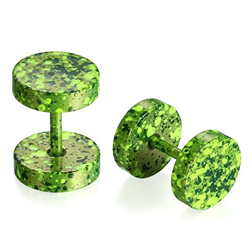 JewelryWe Schmuck 8MM Edelstahl Double Flared Fake Plug Ohrstecker Ohrpiercing Cheater Illusion Tunnel Barbell Stud Ohrringe Camouflage Unisex Grün von JewelryWe