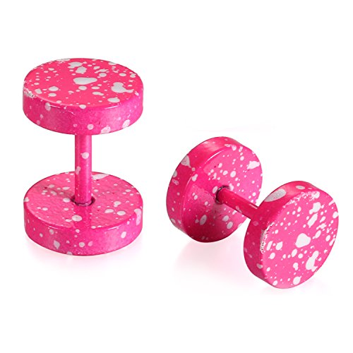 JewelryWe Schmuck 8MM Edelstahl Double Flared Fake Plug Ohrstecker Ohrpiercing Cheater Illusion Tunnel Barbell Stud Ohrringe Camouflage Unisex Rosa von JewelryWe