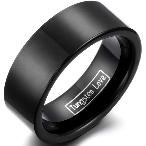 JewelryWe Schmuck 8mm Breite Glänzend Wolframcarbid Herren-Ring Männer Band Hochzeitsband Verlobung Engagment Ring Schwarz Größe 57 von JewelryWe