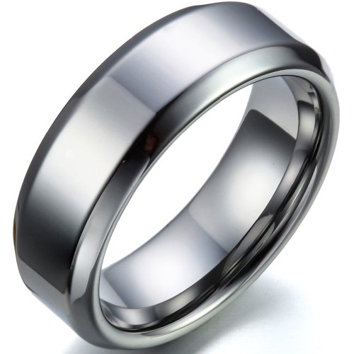 JewelryWe Schmuck 8mm Breite Wolframcarbid Herren-Ring Poliert Dome Partnerringe Farbe Silber Verlobung Hochzeit Band Größe 52 bis 74 von JewelryWe