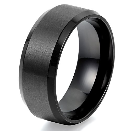 JewelryWe Schmuck 8mm Herren Ring, Ehe-Verlobungs Eheringe Partnerringe Edelstahlring, Schwarz Bandring Größe 49 mit Geschenk Tüte von JewelryWe