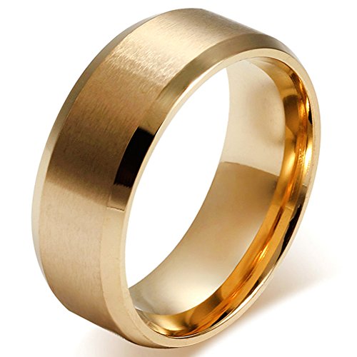 JewelryWe Schmuck 8mm Herren Ring, Polished Ehe-Verlobungs Eheringe Partnerringe Edelstahlring, Gold Bandring Größe 62 mit Geschenk Tüte von JewelryWe