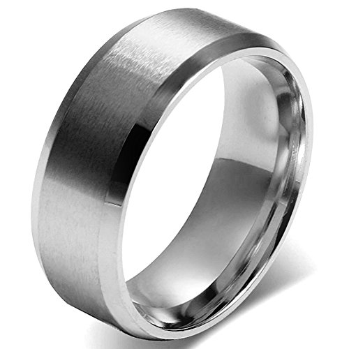 JewelryWe Schmuck 8mm Herren Ring, Polished Ehe-Verlobungs Eheringe Partnerringe Edelstahlring, Silber Bandring Größe 52 mit Geschenk Tüte von JewelryWe