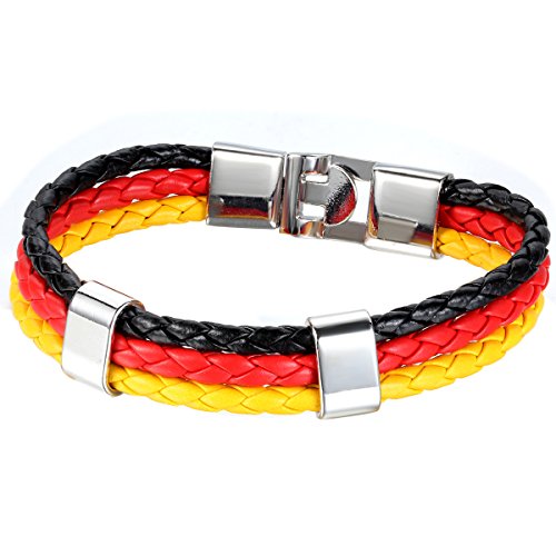 JewelryWe Schmuck Armband, Deutschland Deutsch Flagge Armreif, Leder Legierung, für Herren Damen, Gelb Rot Schwarz von JewelryWe