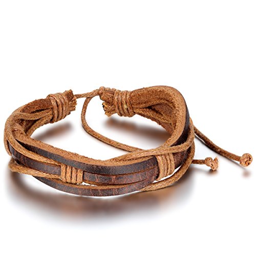 JewelryWe Schmuck Armband, Leder Baumwollseil, Vintage Geflochten Tribal Surfer Armreif für Herren & Damen, Verstellbaren Größen Passend für 19-27cm, Braun von JewelryWe