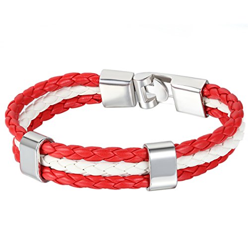 JewelryWe Schmuck Armband, UK England Britisch Flagge Armreif, Leder Legierung, für Herren Damen, Rot Weiss von JewelryWe